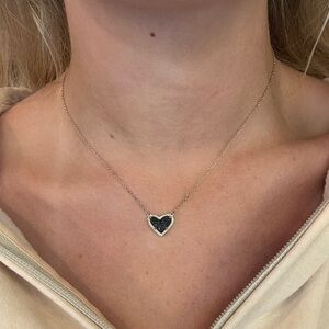 Kendra Scott Black Druzy Heart Silver Chain Necklace